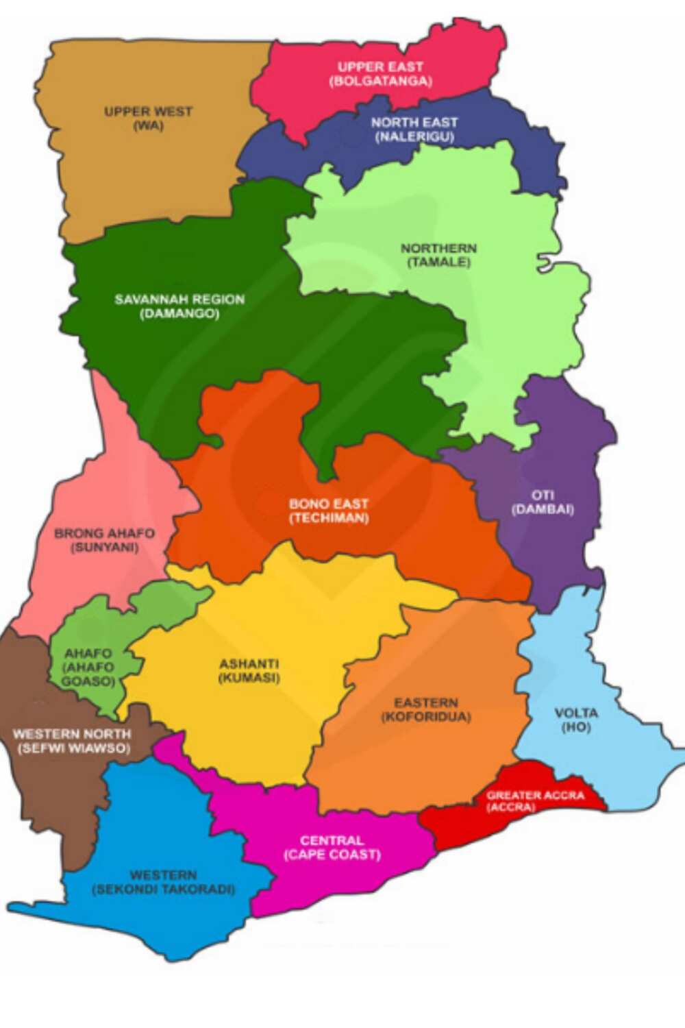 All 16 regions in Ghana and their capitals