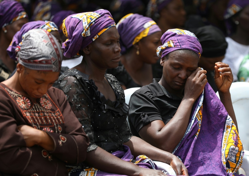 Mothers of children abducted from Bethel Baptist High School in Kaduna state, Nigeria, last year cry at a prayer vigil