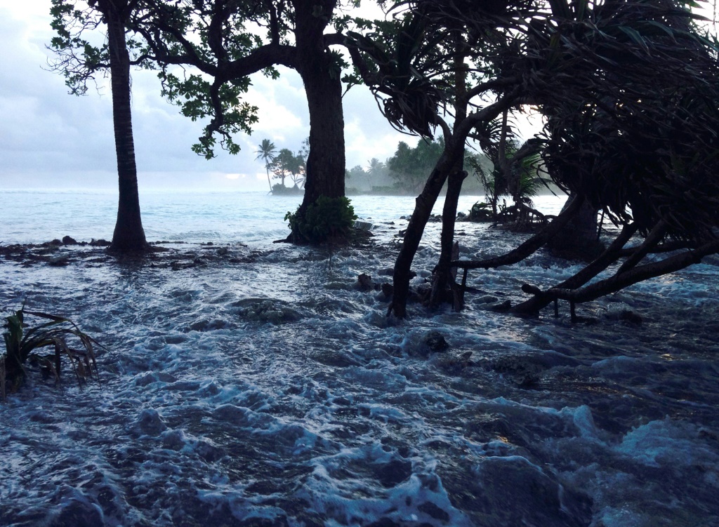 High tide boosted by storm surges wash across Majuro Atoll in the Marshall Islands in the Pacific, threatened by rising sea levels and increasingly intense tropical storms