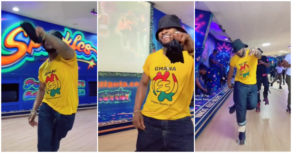 Usher rocks t-shirt with Gye Nyame symbol while roller skating, video captivates hearts of Ghanaians