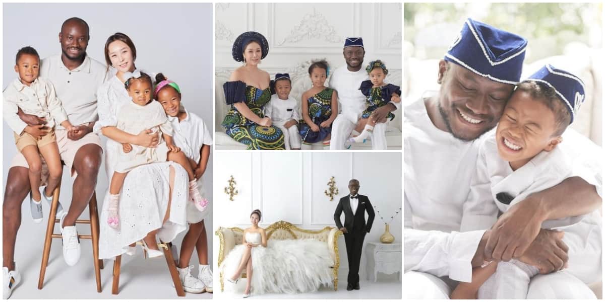 Nigerian man who married beautiful South Korean lady causes stir online as cute family photos with 3 kids go viral