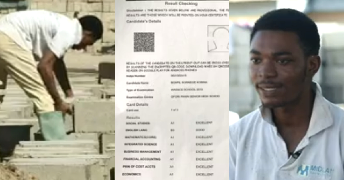 Bonfil Kobina: Brilliant Ghanaian student who scored 7As in WASSCE now picks blocks for a living