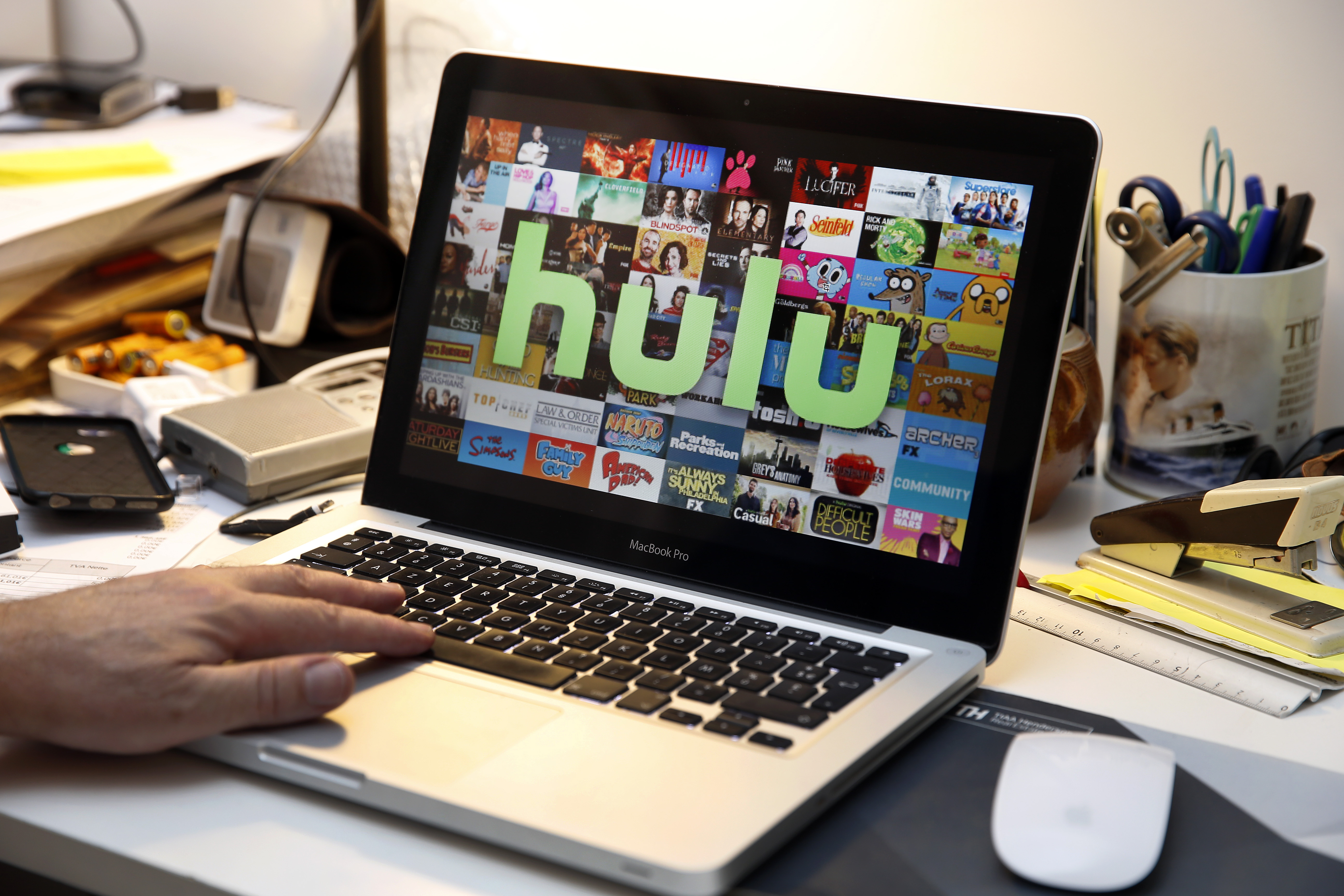 HULU TV logo on a laptop screen.