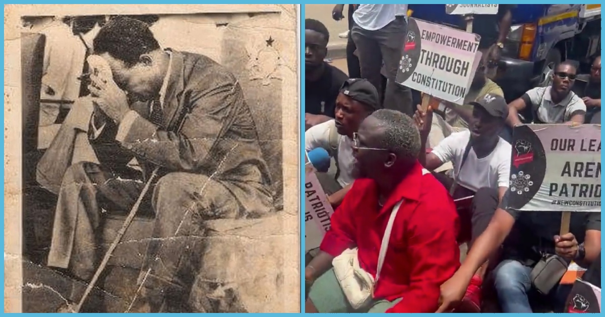 Sad photo of Dr Kwame Nkrumah trends after Ghanaians protest over economic hardship on his birthday