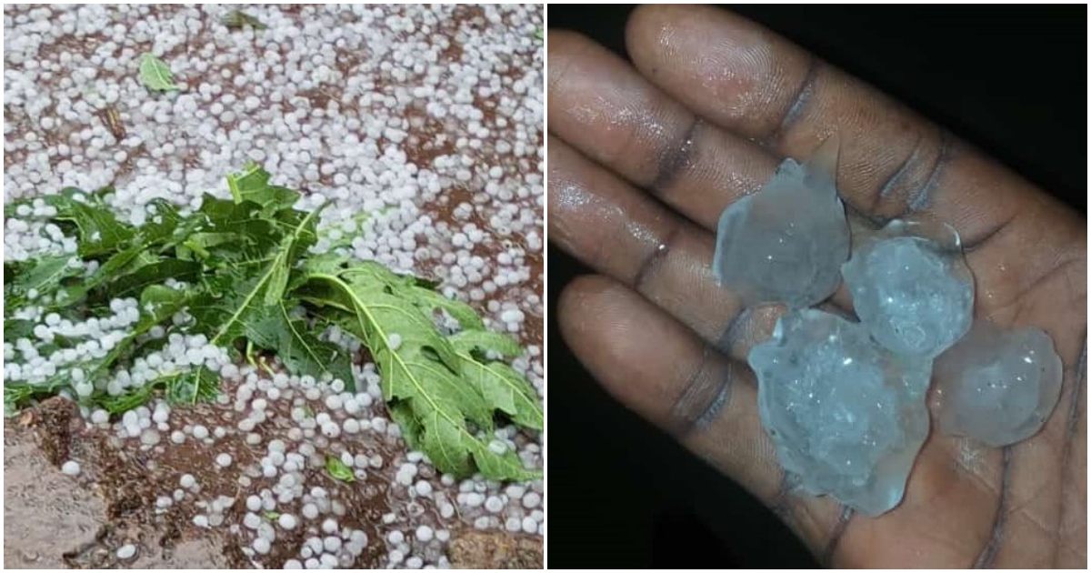 Hail stones fall in Volta Region town of Hohoe.