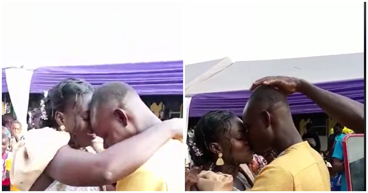 Ghanaian groom shows he is shy as he kisses his new wife