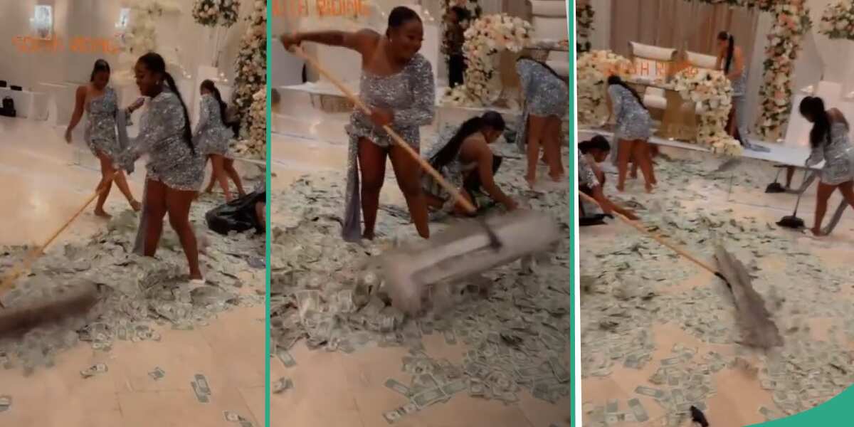 Video shows a pool of dollars as bridesmaids mop the cash after wedding reception