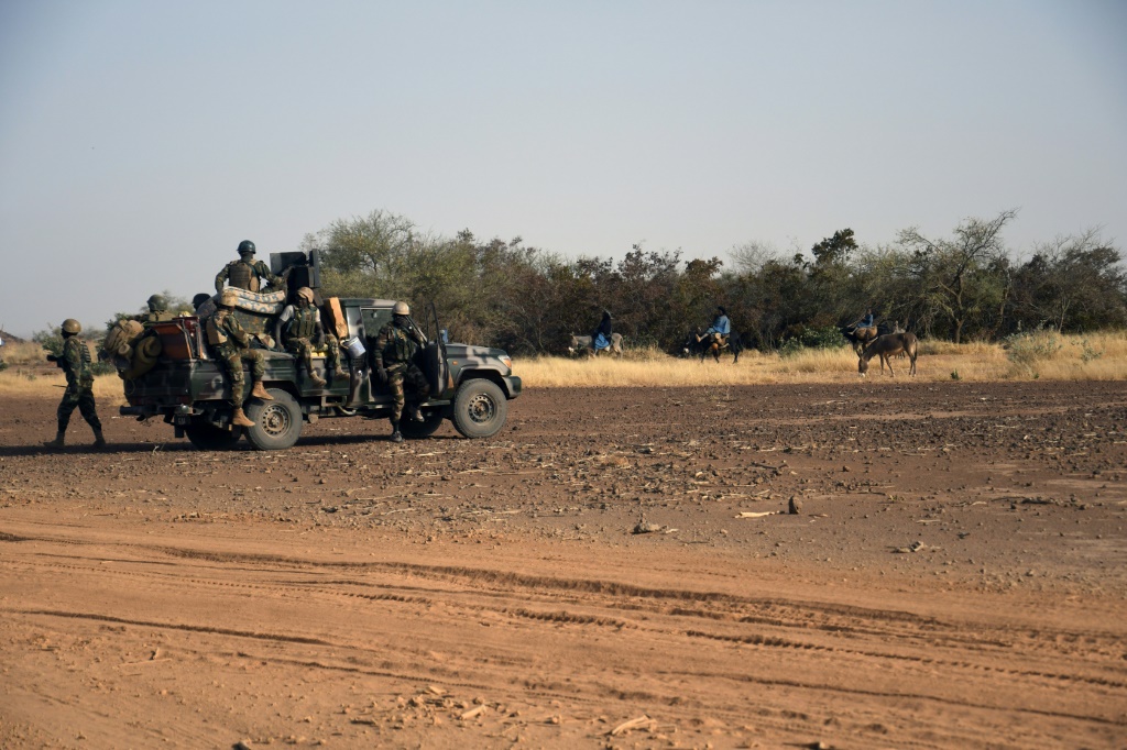 Troops from Niger's Almahaou anti-jihadist force patrolling the Tillaberi region last November