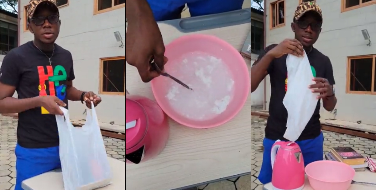 Ghanaian influencer shows off special plastic that 'vanishes' when thrown away; demonstrates in video