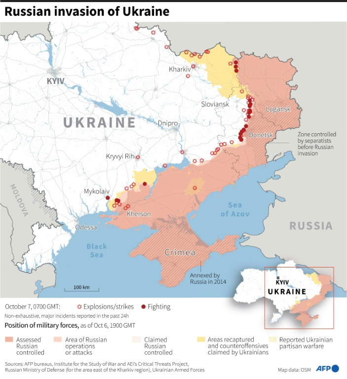 Map showing the situation in Ukraine on October 7