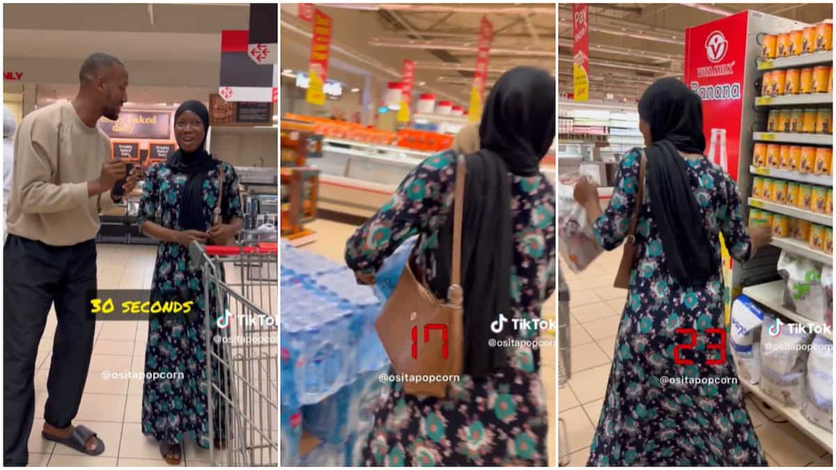 "You fall my hand": Man tells lady to shop for free in supermarket, sets time for her, video goes viral