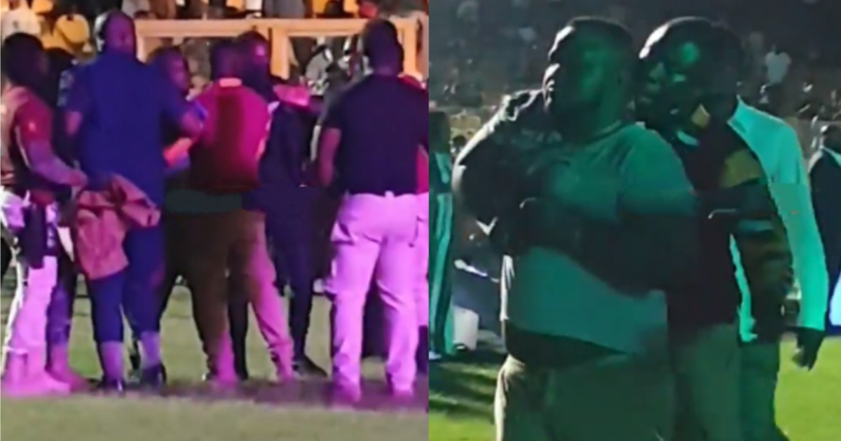 Police and other security officers fight at GTCO music concert