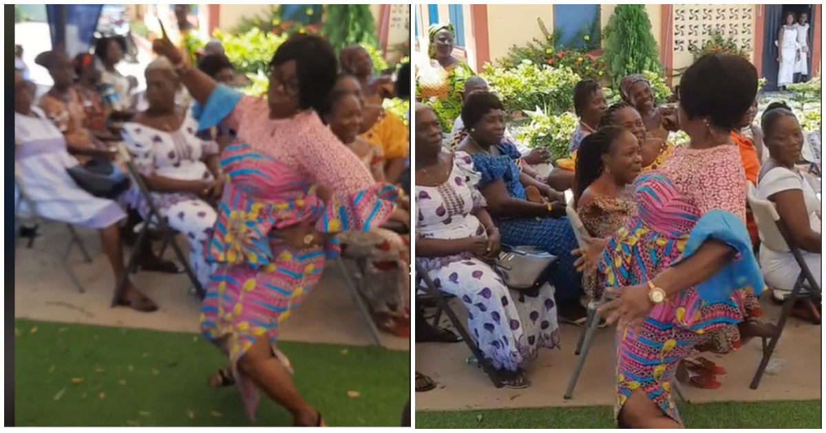 Elderly woman dancing serious during an event she attended