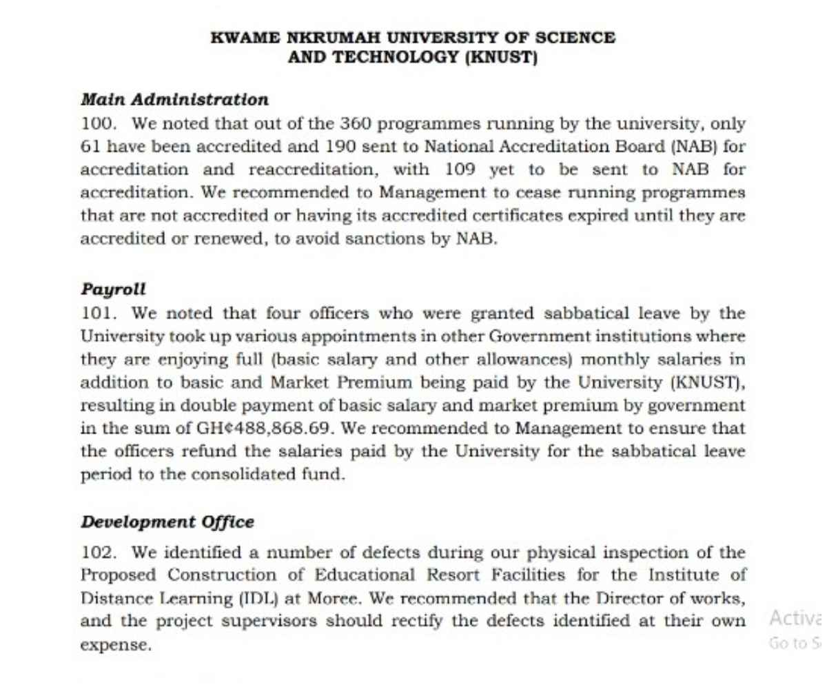 A-G's report on KNUST