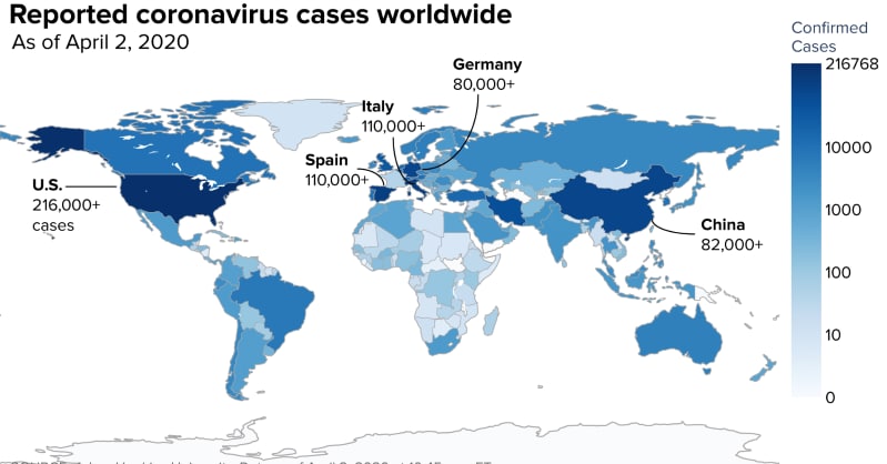 Worldwide coronavirus cases reach 1 million as death toll tops 50,000