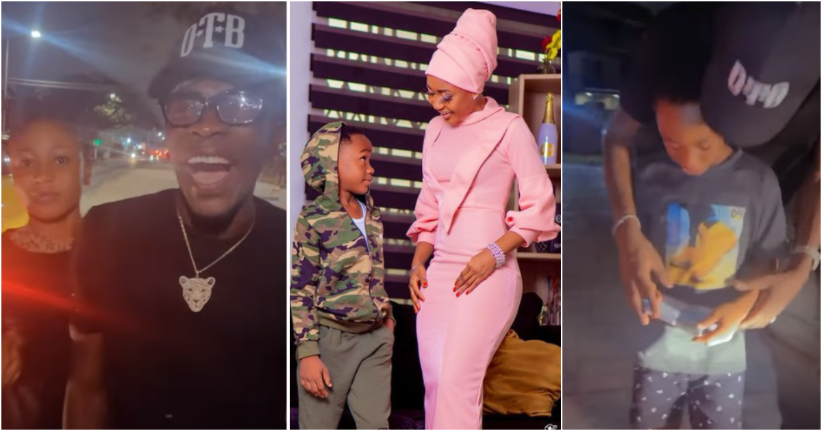 Shatta Wale kisses Akuapem Poloo; gifts her son GHc500 in touching videos
