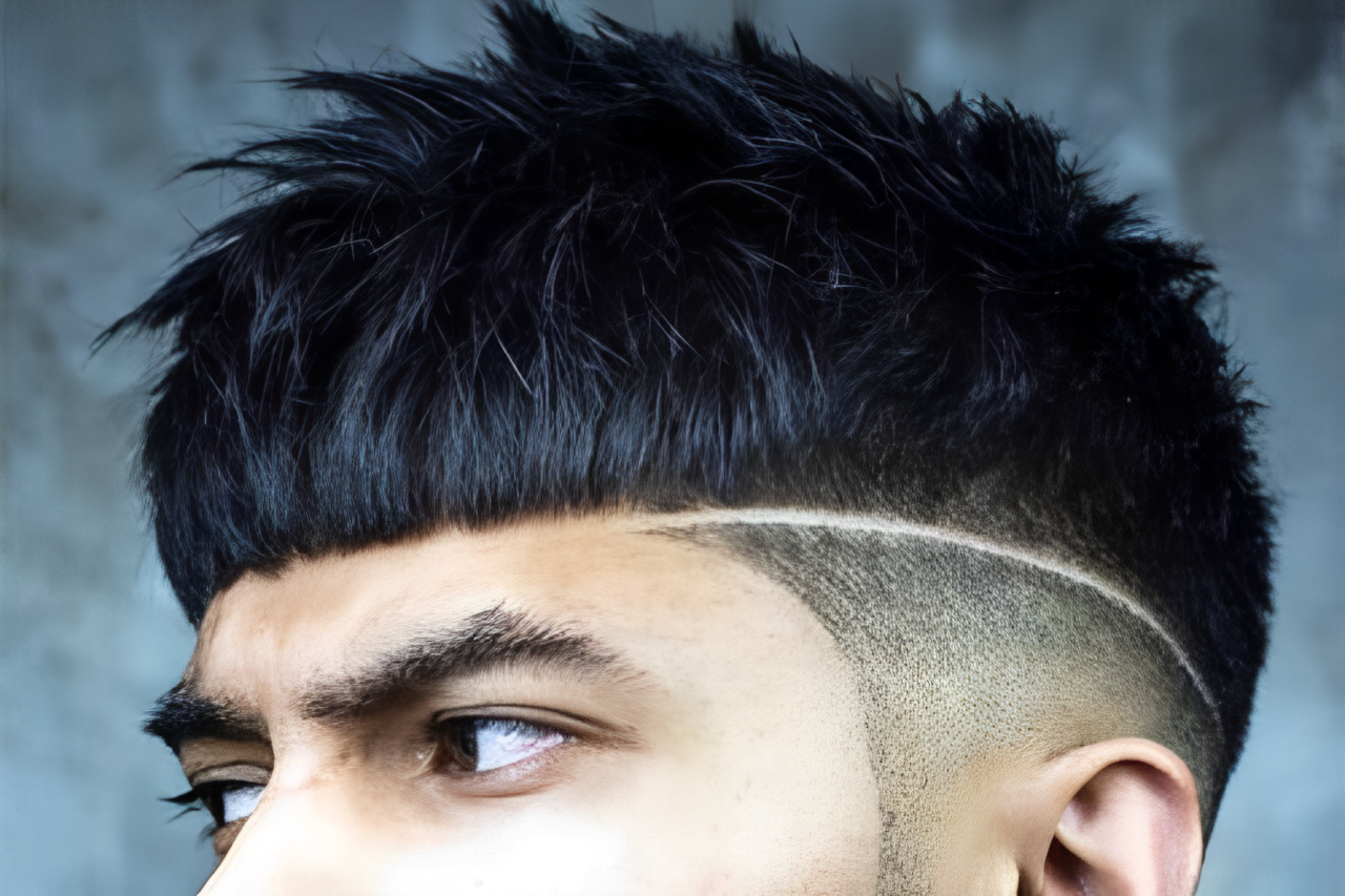 A man with black with a textured crop haircut