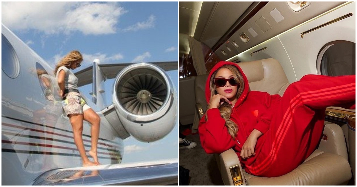 Beyoncé poses with the private jet she bought for Jay-Z