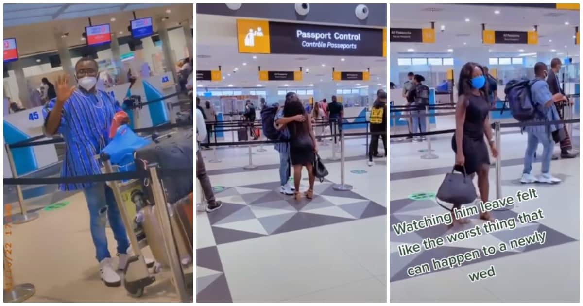 Theodora Asare-Boateng, newly wedded lady, airport, travel out, emotional couple moment