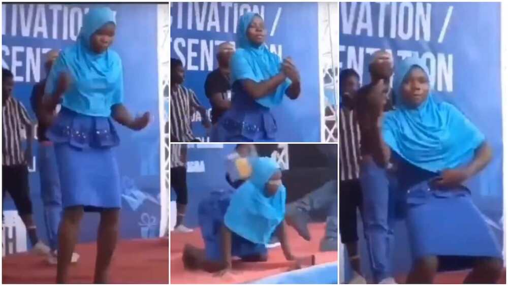 Nigerian girl in hijab dance to Cash App song on stage, funny videos stirs reactions