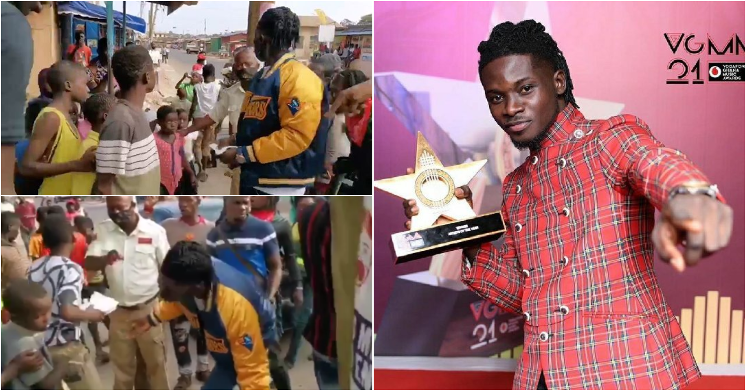 Kuami Eugene feeds children in his area after VGMA win (video)