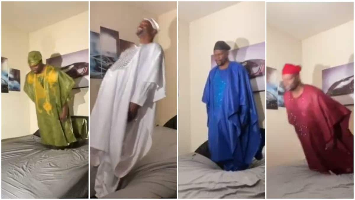 The man wore different agbadas and kept rising and falling