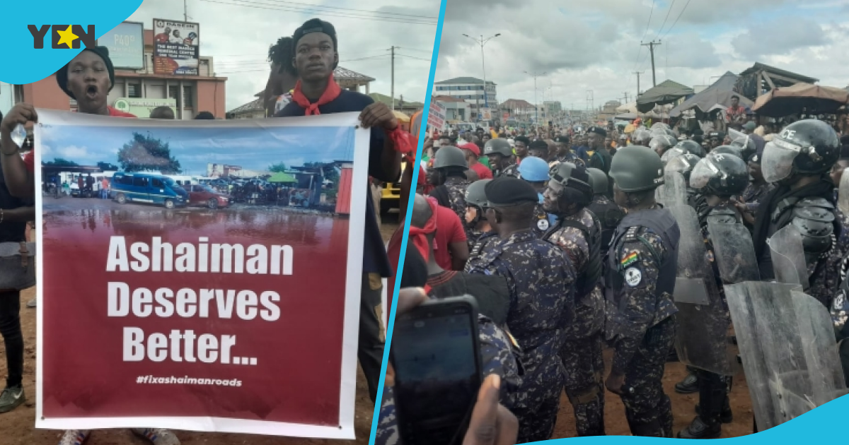 Ashaiman Demonstration: Policeman Rushed To Hospital After Protesters Pelted Him With Stones