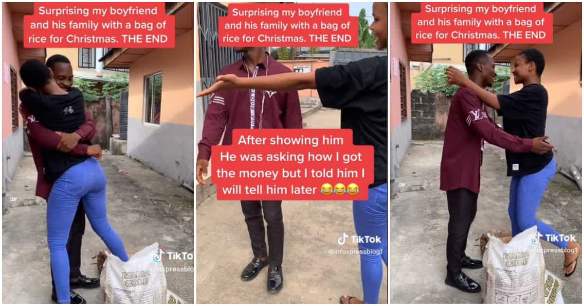 "This is lovely": Young lady wows boyfriend & his family with bag of rice ahead of Christmas, video stuns many