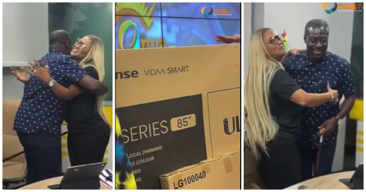 Nana Ama McBrown surprises Captain Smart with huge TV as birthday present