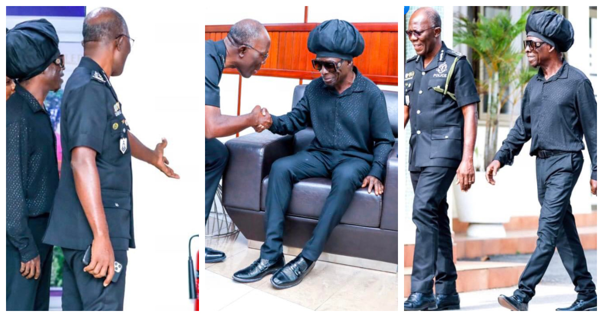 Highlife legend Kojo Antwi visits Dampare's office, humble IGP shows respect by bowing