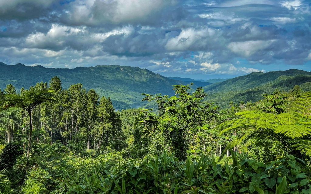 View of the Escambray Mountains in central Cuba, where specialty coffee crops are cultivated in Villa Clara province, Cuba