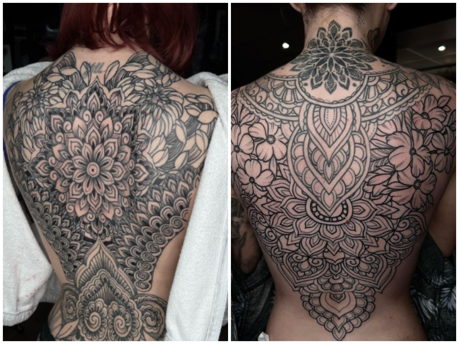 Huge mandala tattoo on the back.