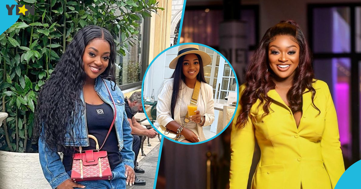 Jackie Appiah looks stunning in a classy blazer and white shorts while sipping orange juice in Paris