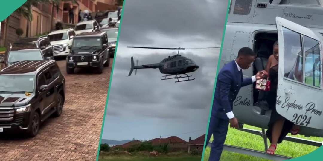 Drama as secondary school students arrive at graduation ground in helicopter, flashy convoy, video trends