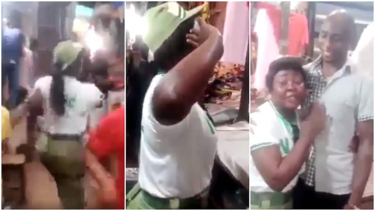 In the clip, the lady was dressed in her NYSC uniform.