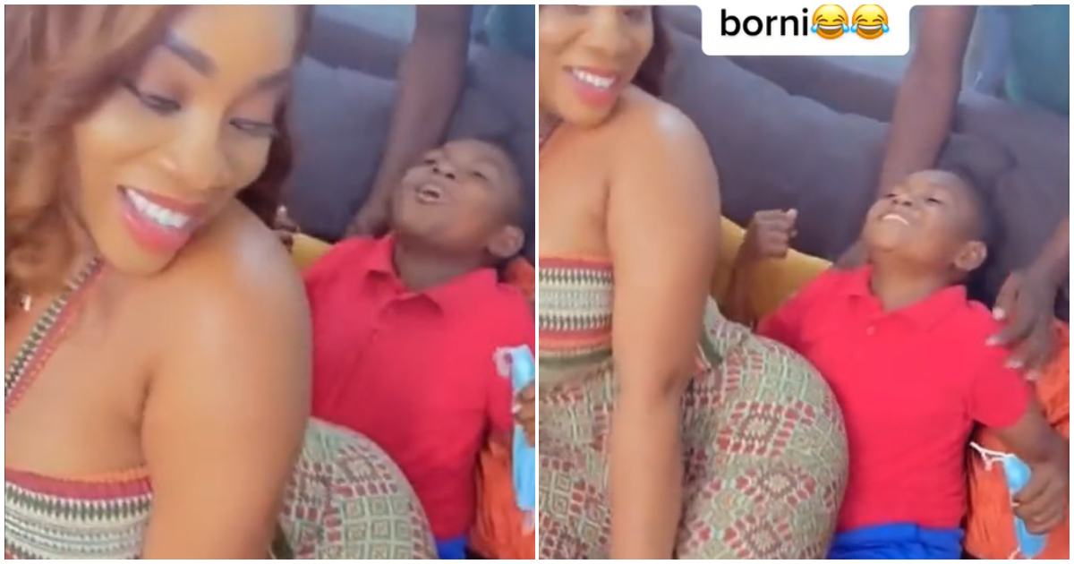 Yaw Dabo smiles ear to ear whiles receiving a lap dance from Moesha Buodong (video)
