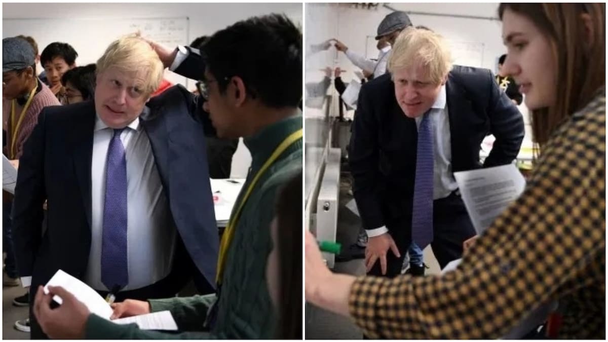 A collage of pictures showing how the prime minister struggled to decode the mathematic problem. Photo source: Metro UK
