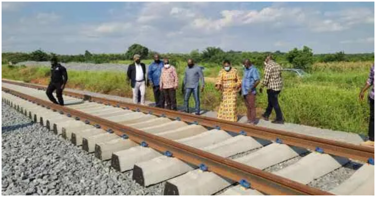 Officials inspect the Tema-Mpakadan railway project