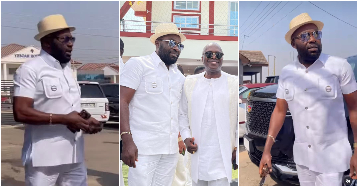 Dr. Osei Kwame Despite Looks Dapper In White As He Arrives At Thanksgiving Service In 2023 Escalade Car