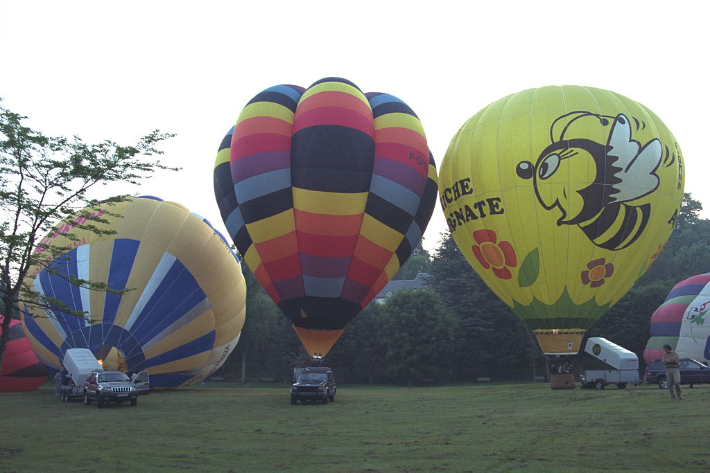 A group of colourful hot air balloons.
