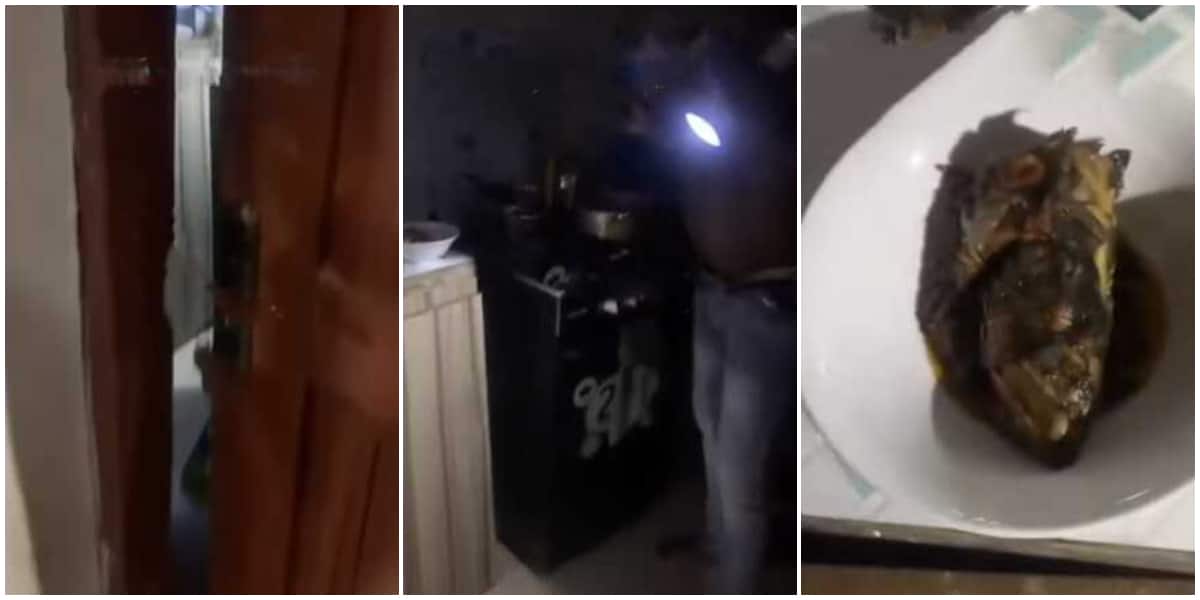 Hilarious reactions as Nigerian man pleads with wife after being caught stealing fish from pot, video goes viral