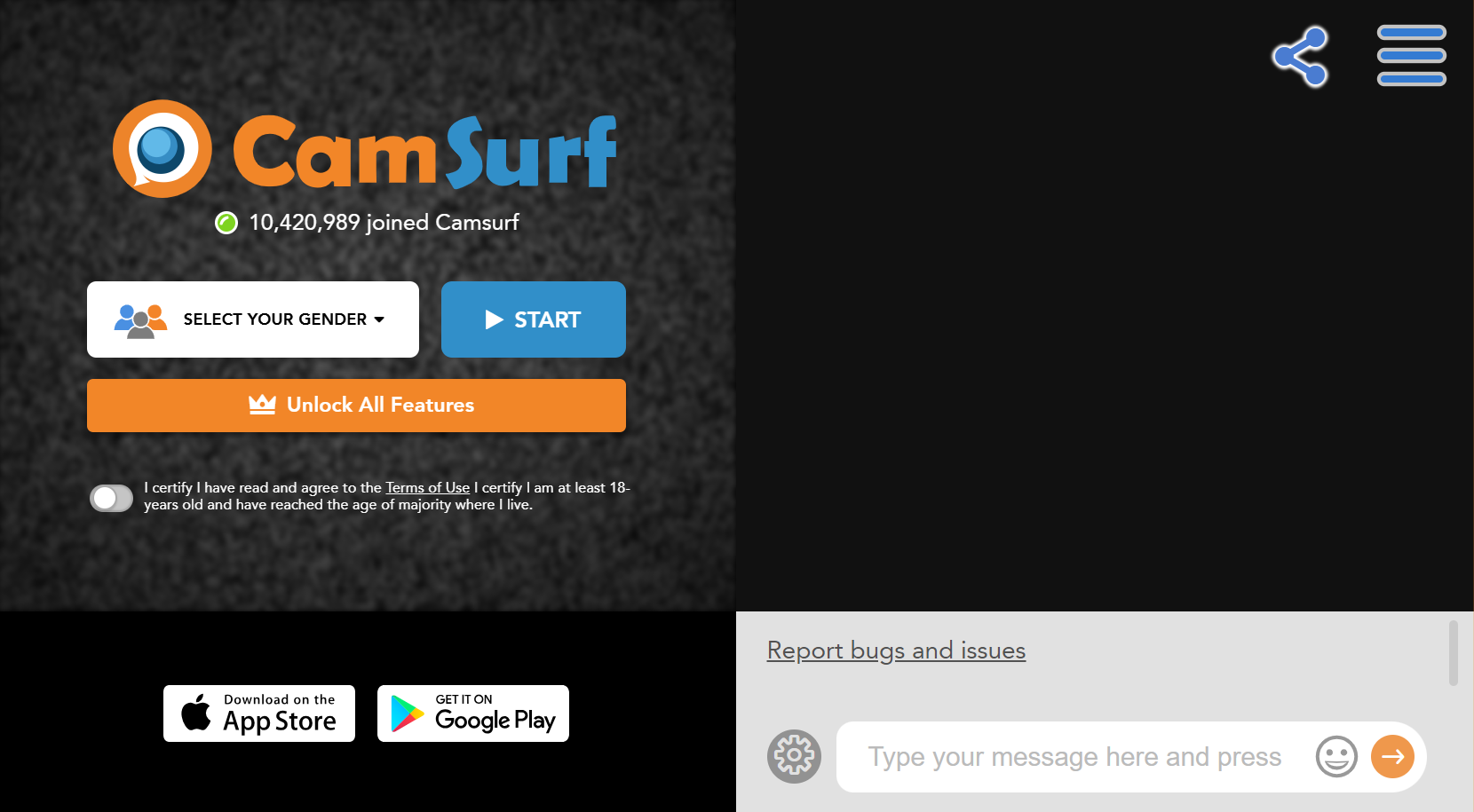 Camsurf's homepage.