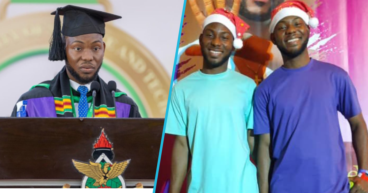 KNUST graduate who emerged as best 2018 WASSCE student of Akatsi poses with twin brother in Xmas photo