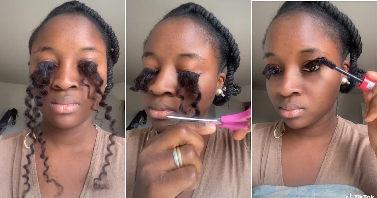 A lady created wacky eyelashes from strands of a hairpiece, leaving people amused