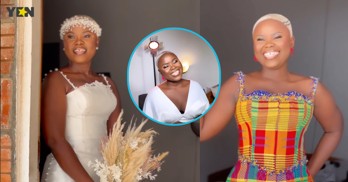Ghanaian bride goes viral as she rocks her own short blond hairstyle and stylish kente