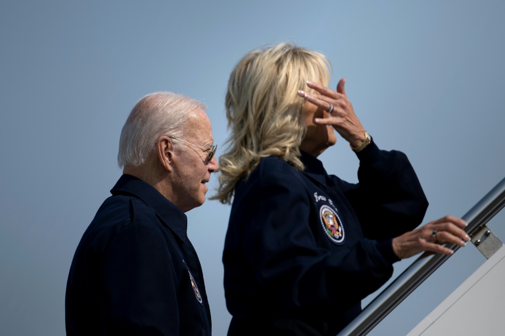 US President Joe Biden and First Lady Jill Biden board Air Force One en route to London to attend the funeral of Queen Elizabeth II