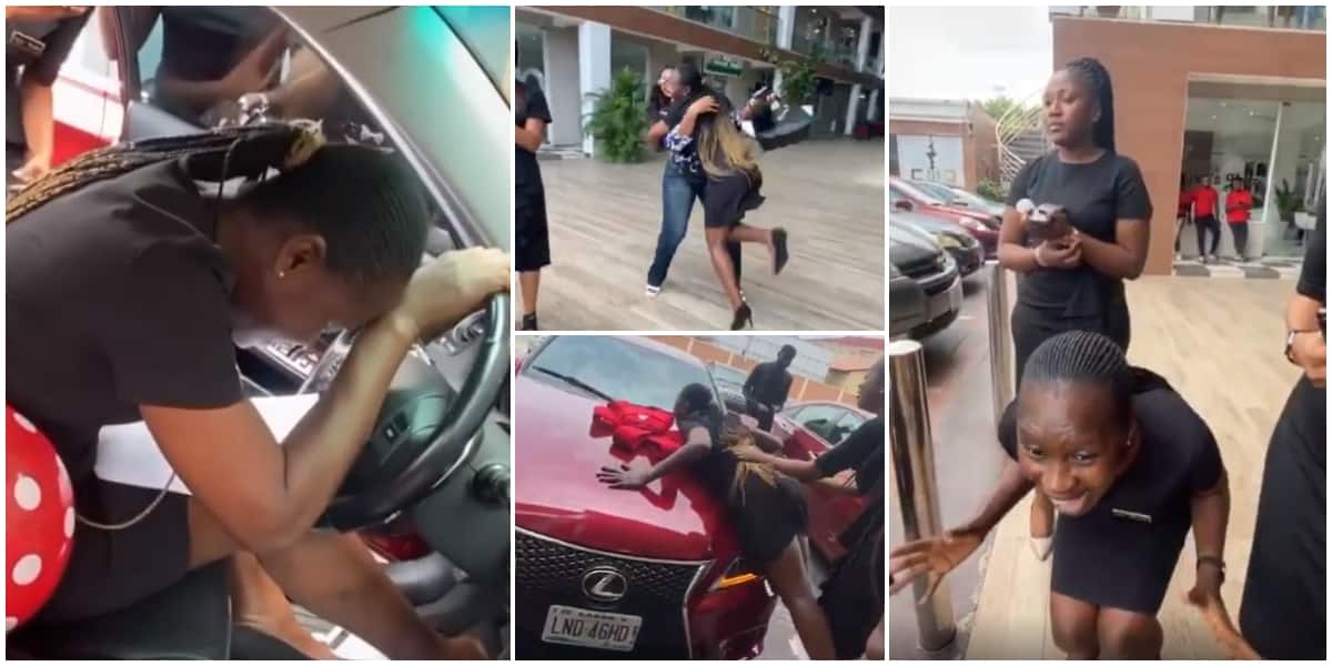 Priceless moment Nigerian lady screamed, shed tears as female boss stunned her with new Lexus car in video
