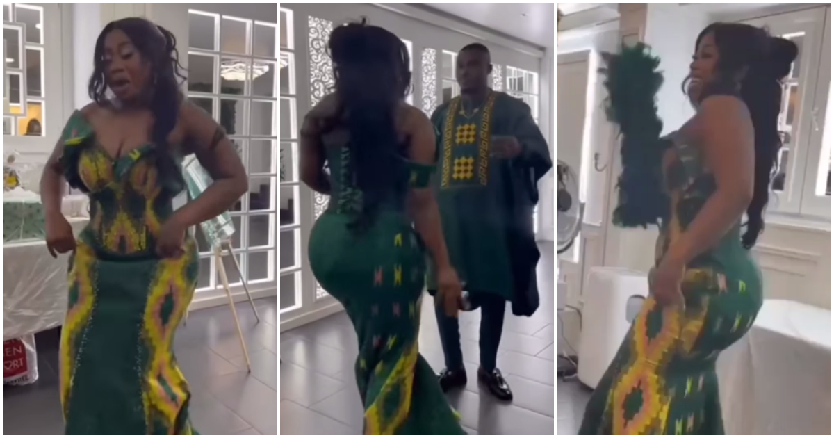 Pretty bride steals spotlight with her curvy look and dance moves in dress with snatched waist, netizens gush