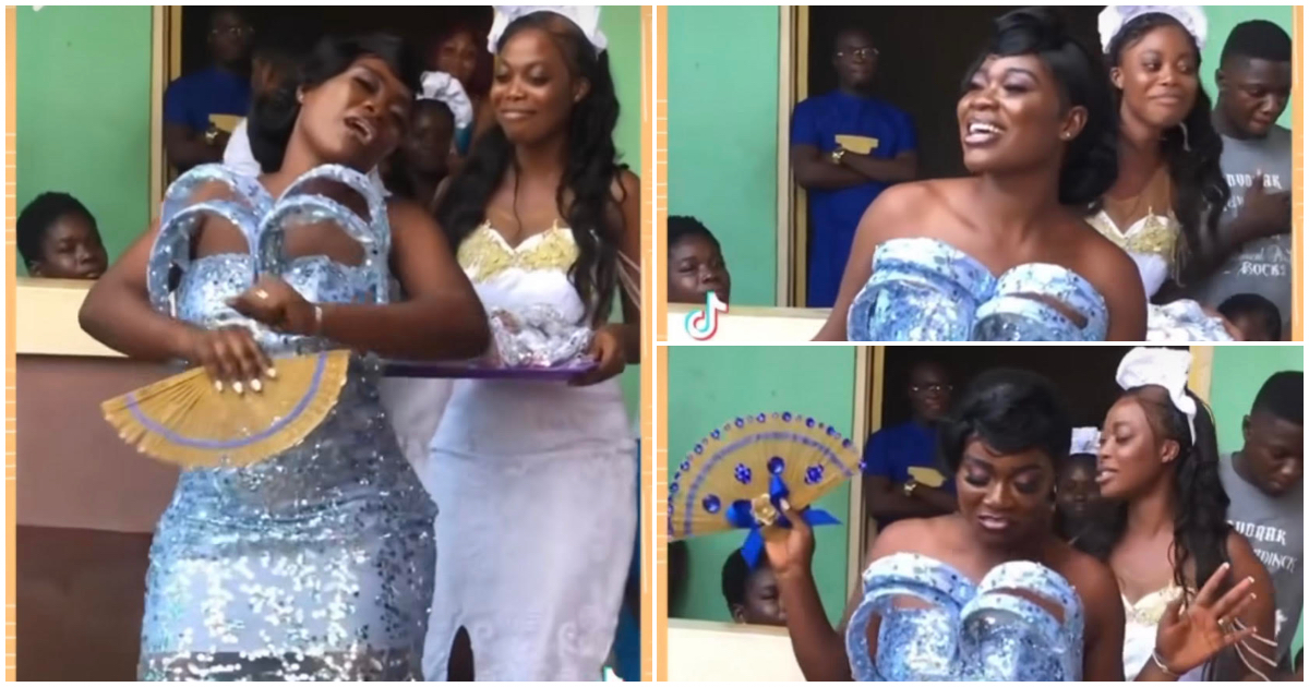 Wedding Dresses: Ghanaian Bride Rocking Bizzare-Looking Lace Gown Goes Viral With Her Dance Moves
