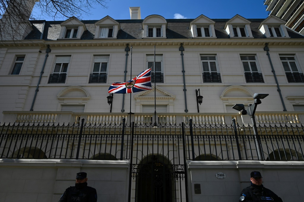 The Union Jack was flown at half mast at the British ambassador's home in Buenos Aires in honor of the late Queen Elizabeth II
